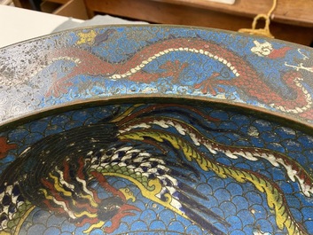 A large Chinese cloisonn&eacute; basin with a qilin, phoenixes and dragons, Republic